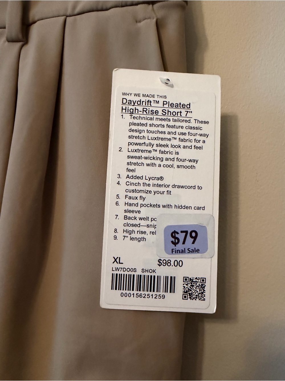 NWT Lululemon Daydrift Pleated High-Rise Shorts 7” in Sheer Oak Women’s Size XL - Picture 2 of 6